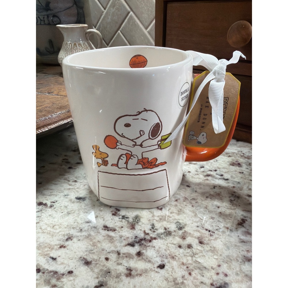 Rae Dunn x Peanuts Snoopy Woodstock Football Double Sided Mug NWT